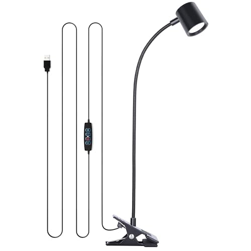 Dott Arts Desk Lamp,USB Clip On Light,Book Lights for Reading at Night,3 Color Modes,10 Brightness Clamp Lights,360° Gooseneck LED Reading Light for Books in Bed,Eye-Care for Home Office,Headboards - color: Matte Black
