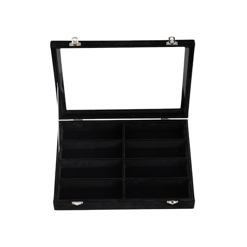 Frebeauty Sunglass Organizer,Velvet Glasses Organizer,8-Slot Sunglasses Tray with Clear Lid,Men's/Women's Sunglasses Box,Sunglass Case,13.3 x 9.6 x 2.2 Inches,Eyeglass/Eyewear Display Tray(Balck) - color: Black, style: With Lid