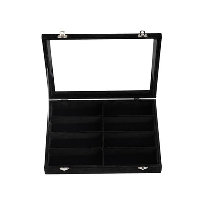 Frebeauty Sunglass Organizer,Velvet Glasses Organizer,8-Slot Sunglasses Tray with Clear Lid,Men's/Women's Sunglasses Box,Sunglass Case,13.3 x 9.6 x 2.2 Inches,Eyeglass/Eyewear Display Tray(Balck) - color: Black, style: With Lid