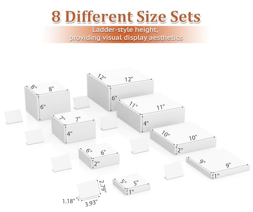 SUNEZLGO 8PCS Buffet Risers, Acrylic Large Food Risers with Mini Signs, Buffet Table Acrylic Cube Display Stands Box Risers for Party Catering Dessert Jewelry Nesting Risers with Hollow Bottom White - color: White