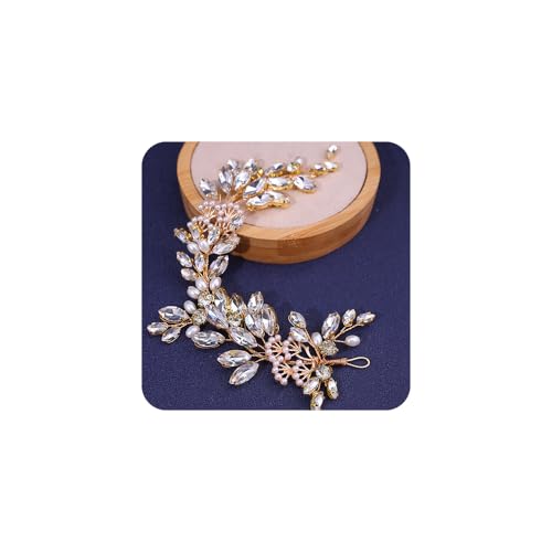 Adjustable Flower Crown Headband for Women - Floral Garland Hair Wreath with Crystal Accents Perfect for Weddings Flower Wands Photo Props (Gold Beaded CZ, Adjustable) - color: Gold Beaded CZ