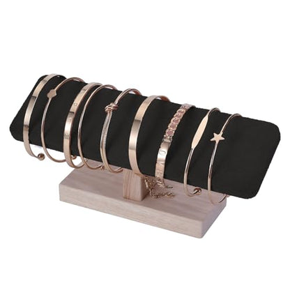 Wooden Watches Display Tower Base Watch Neck Bracelet Organizer Rack Bangle Scrunchie Headband Showcase Tower Black Suede - color: Flat Suede Black