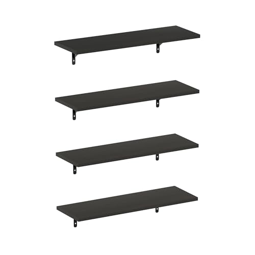 Furinno Rossi Floating Shelves for Wall Set of 4, 23-Inch Wall Shelf, Floating Shelf, Wall Mounted Shelves, for Bathroom, Bedroom, Living Room, Espresso - color: Espresso, size: 24-inch, Set of 4