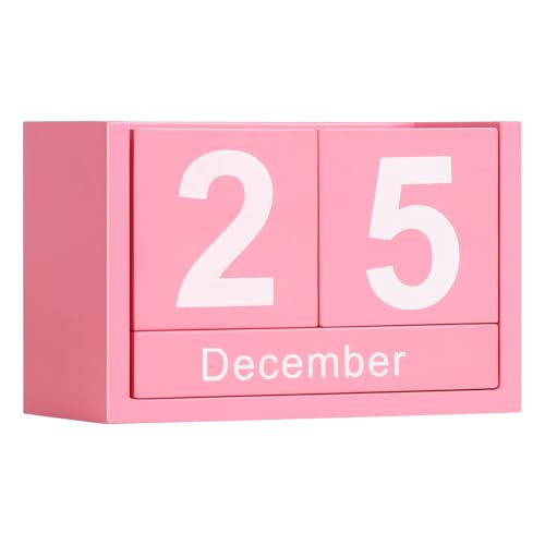 Wooden Block Calendar for Desk, Small Size Daily Desktop Perpetual Desk Calendar, Cute Date Display Desk Accessories for Home Office Decor, Teacher, Classroom, Reusable Yearly, Pink - color: Pink, size: Small Size