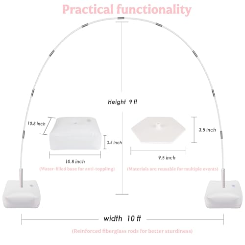 Balloon Arch Kit, 10FT Wide 9FT High Adjustable Balloon Arch Stand with Water Fillable Bases & Balloon Clips, Sturdy Arch Backdrop Stand for Birthday Wedding Baby Shower Graduation Party Decorations