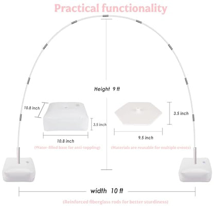 Balloon Arch Kit, 10FT Wide 9FT High Adjustable Balloon Arch Stand with Water Fillable Bases & Balloon Clips, Sturdy Arch Backdrop Stand for Birthday Wedding Baby Shower Graduation Party Decorations