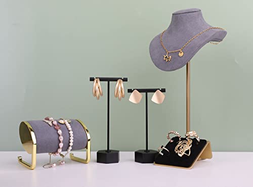 Black Metal 2pcs Earring Display T Stand for Show, T Bar Jewelry Holder Tree for Retail Photography 【Black-Hexagon Base 2pcs Height 4.5" and 5.3"】 - color: B1/Black Hexagon Base 2pcs Height 4.5" and 5.3"