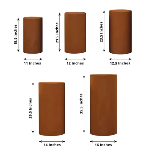 Efavormart Set of 5 | Cinnamon Brown Spandex Cylinder Plinth Display Box Stand Covers, Stretchable Pedestal Pillar Prop Covers - 160 GSM - color: Brown, size: Spandex Cylinder Covers
