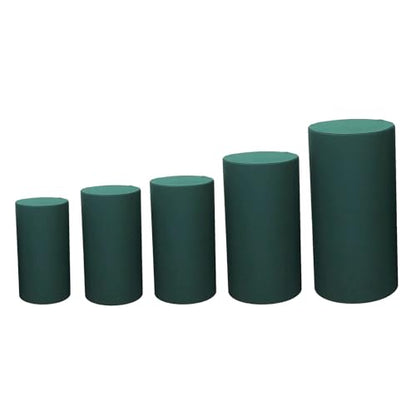 Efavormart Set of 5 | Hunter Emerald Green Spandex Cylinder Plinth Display Box Stand Covers, Stretchable Pedestal Pillar Prop Covers - 160 GSM - color: Hunter Green, size: Spandex Cylinder Covers