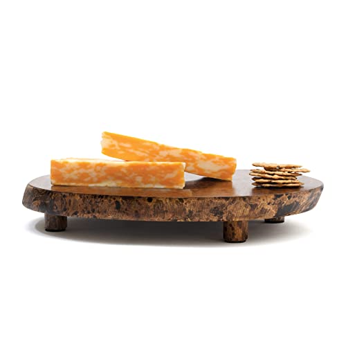 Lipper International 1210 Acacia Burl Finish Serving Board with Feet for Cheese, Crackers, and Hors D'oeuvres, Medium, 10" to 13" Diameter x 2" (Pack of 6) - size: Medium, 10" to 13" Diameter x 2" (Pack of 6)