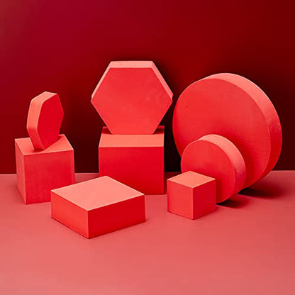 8PCS Geometric Cube Photo Props Set, Hard Foam Photography Background Props for Goods, Crafts, Lipstick, Jewelry, Cosmetics, Makeup Tools, Food (Red) - color: Red