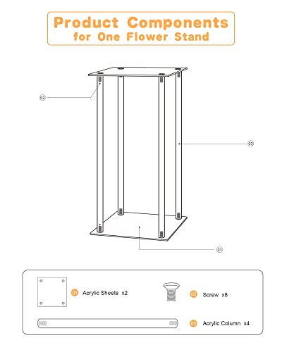 YALLOVE Acrylic Flower Stand, Set of 2 Clear Pedestal, 15.75 Inch Tall Vases for Wedding Event Party Props, Home Decor - size: 15.75''