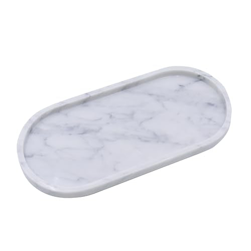 OOBOOB Oval Natural Marble Bathroom Tray for Decor Countertop, Marble Vanity Tray for Candles Perfume, Jewelry, Cosmetics, Elegant Vanity Organizer for Jewelry, Perfume - color: White, size: 9.84*4.72*0.7