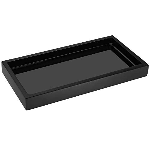 Emibele Vanity Tray, 8" Rectangular Resin Bathroom Kitchen Sink Counter Organizer Tray Dresser Tray Jewelry Ring Dish Holder Cosmetic Tray for Perfume Candle Small Plant Home Decor, Mini, Black - color: Black, size: 7.7" x 3.9" x 0.8"