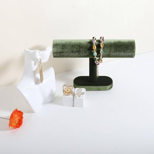 Bracelet T Bar Display for Selling, Wahtch Stand Jewelry Display, Velvet Bangle Holder Organizer【Green】 - color: Green