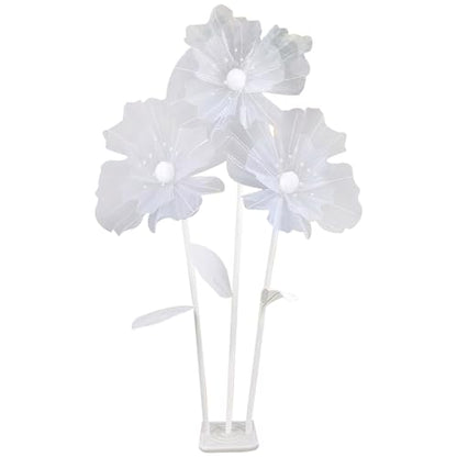 Giant Flower Decorations, 1 Set Large Gauze Flowers Wedding Decor with 3 Flower Heads & Stand, Wedding Party Banquet Background, Photographic Props, Shop Window Display (White), Standard