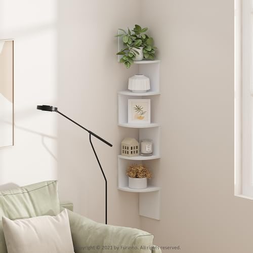 Furinno Rossi 5-Tier Wall Mount Floating Radial Corner Shelf, White - color: White, size: 5-Tier Radial, Set of 1