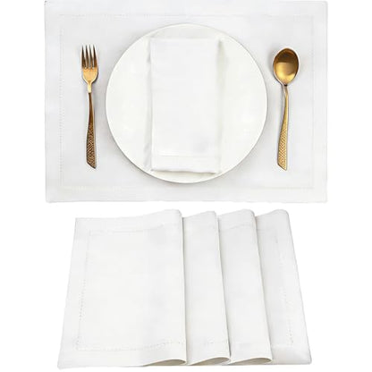 Simple&Opulence Linen Placemats Set of 4 – Hemstitched Dinner Cloth Placemats for Wedding,Party,Mothers Day,Easter – Machine Washable and Reusable 14"×19" White - color: White, size: placemat(14"×19”)