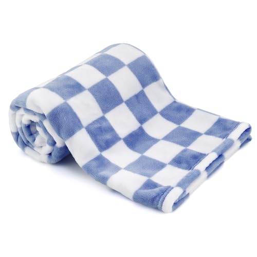 GreatBba Plush Checkered Baby Blanket for Boys Girls Nursery, 30"*40" Warm Short Fleece Blanket Neutral for Infant Newborn, Small Fuzzy for Sleeping, Chenille or Stroller (Dark Blue&White) - color: Dark Blue&white