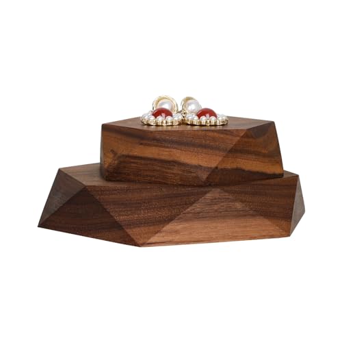 2pcs Wooden Jewelry display tray, Hexagon jewelry display riser, Jewelry retail shop photography props【Walnut Hexagon tray-2pcs】