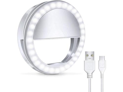 Selfie Ring Light for iPhone, Android, Tablet - Rechargeable Clip-on 3 Light Levels