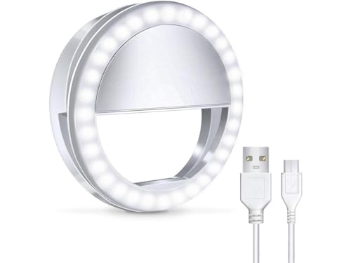 Selfie Ring Light for iPhone, Android, Tablet - Rechargeable Clip-on 3 Light Levels