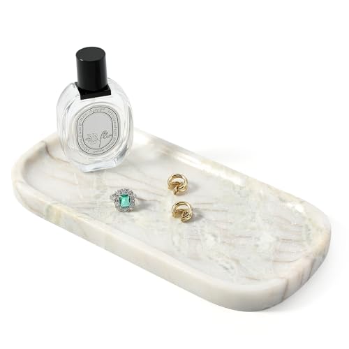 Koville Marble Tray, 10"x5" Marble Vanity Tray for Bathroom Countertop Kitchen Sink, Rectangular Stone Tray for Perfume Fragrance Jewelry Organizer, Decorative Catchall Tray(Bianco Palomino) - color: 10"x4.72"-bianco Palomino