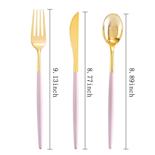 SUT 160Pcs Pink and Gold Plastic Silverware, Heavy Duty Plastic Silverware, Valentines Plastic Utensils, 80 Plastic Forks, 40 Knives, 40 Spoons, Disposable Cutlery for Parties, Valentines(Pink Gold) - style: Pink Gold