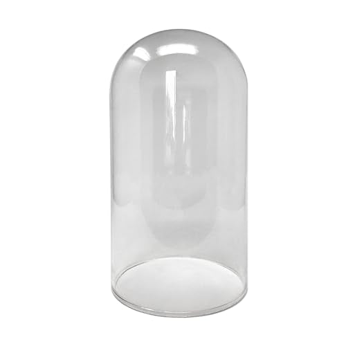 BANBERRY DESIGNS Clear Glass Display Dome with Wooden Base – 7" H x 3.75" W Cloche Bell Jar – 5" Base – Decorative Cover for Figurines, Dolls, Collectibles, Jewelry & Crafts Display Case