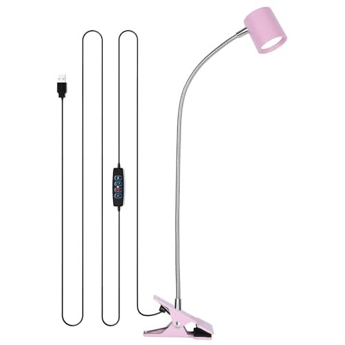 Dott Arts Desk Lamp,USB Clip On Light with 3 Color Modes,LED 10 Levels Brightness Reading Lamp, 360°Gooseneck Book Light,Eye-Care Reading Light for Home Office,Headboards Pink - color: Pink