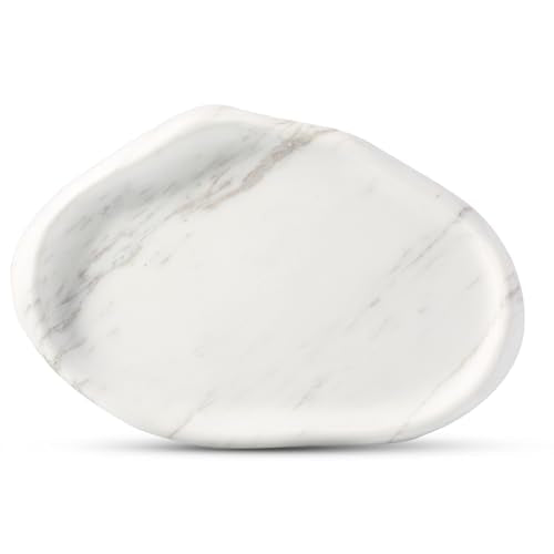 Koville Luxurious Natural White Marble Vanity Tray, Cloud Shape Serving Stone Key Tray for Home Decor, 10" x 7" Marble Storage Trays for Bathroom, Stone Plate Holder for Perfume, Candle and Jewelry - color: Volakas White