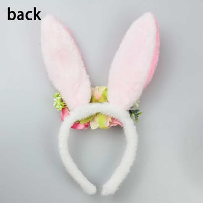 Bubbmi Easter Bunny Ear Headband with Flowers Crown Hairbands Festival Costume Hair Accessories for Women - color: Pinkear1