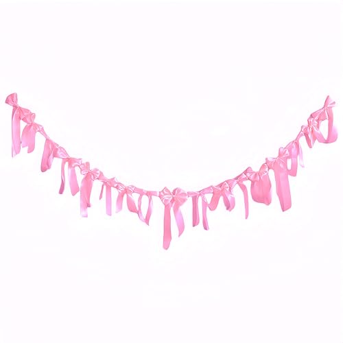 Hot Pink Satin Bow Garland Banner Coquette Bachelorette Party Decor,Bridal Shower Backdrop,Wedding & Engagement Party Supplies,Birthday Decoration,Photo Booth Props(Hot Pink) - color: Hot Pink