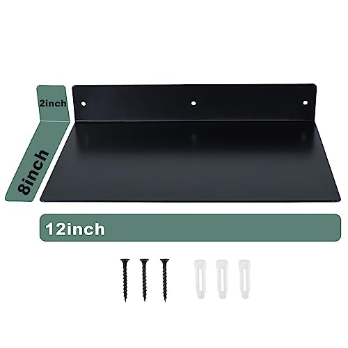 RealPlus Metal Floating Shelf Wall Mounted (12 inch x 8 inch) Heavy Duty Industrial Modern Steel Display Shelves, Black (Pack of 3) - color: Black (Pack of 3), size: 12"W x 8"D