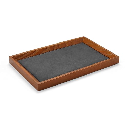 Oirlv Solid Wood Small Jewelry Tray Trade Showcase Countertop Jewelry Display Trays Rectangle Vanity Tray(Grey, Small) - color: Gray, size: 9.1" x 5.9" x 0.7"