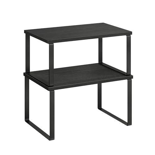 SONGMICS Cabinet Organizer Shelf, Set of 2 Kitchen Counter Shelves, Kitchen Storage, Spice Rack, Stackable, Expandable, Metal and Engineered Wood, Ink Black and Charcoal Black UKCS02B01 - color: Ink Black + Charcoal Black, size: 11.7"W