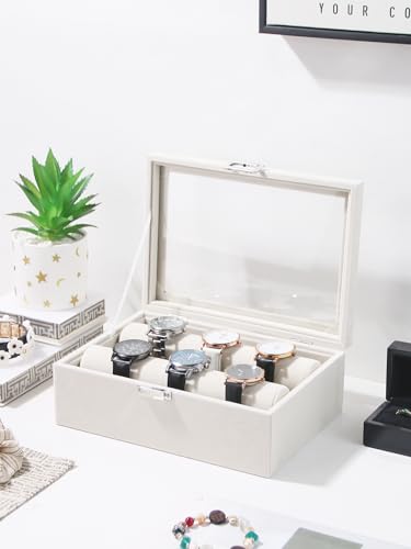 Bracelet Holder Organizer Box, Jewelry Storage Case with 2 Rods, Bangle Watch Display Tray for Women Girls (Beige) - color: Beige