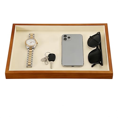 Wood Flat Jewelry Tray Stackable Display Tray Organizer for Rings Earrings Bracelets Necklace Jewelry Holder (13.78" L x 9.45" W x 1.18" H) Old Lace - color: Old Lace, size: Blank Tray-W 9.45" x H 1.18"x L 13.78"
