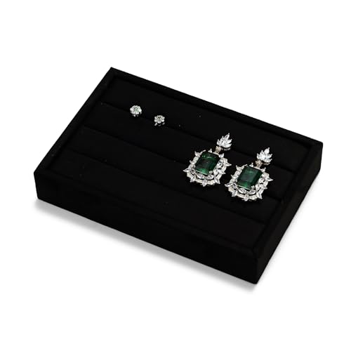 Black Velvet 3-Slots Jewelry Ring Display Tray Showcase Small Jewelry Display Organizer Tray for Rings(M) - color: Black, size: M