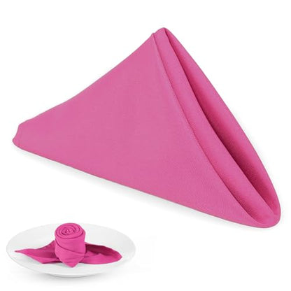 PLOYMONO Fuchsia Heavy Duty Cloth Napkins - 17 x 17 Inch Solid Washable Polyester Dinner Napkins - Set of 8 Napkins with Hemmed Edges - Great for Weddings, Parties, Banquet, Spring, Mother's Day - color: Fuchsia