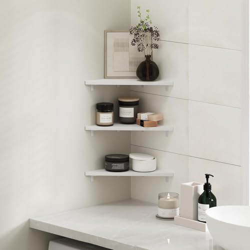 Furinno Rossi Triangle Corner Floating Shelves, Wall Mount Display Shelf, White, Set of 3 (Pack of 2) - color: White, size: Triangle - 15.3" - Set of 3 (Pack of 2)