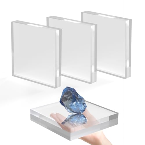 SAMYUCHO Acrylic Base Stand 4 Pack 5 X 5 X 1 Inch Acrylic Blocks for Display Trophy Base Clear Square Cube Riser Display Cylinder Pedestal Stands for Collectibles Jewelry Props Food Display