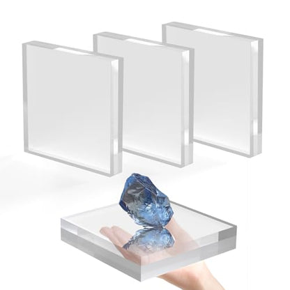 SAMYUCHO Acrylic Base Stand 4 Pack 5 X 5 X 1 Inch Acrylic Blocks for Display Trophy Base Clear Square Cube Riser Display Cylinder Pedestal Stands for Collectibles Jewelry Props Food Display