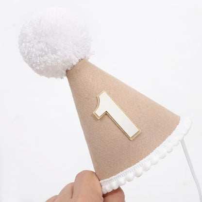 Boho First Birthday Hat-Natural 1st Birthday Boho Decorations,One Birthday Costume Headwear,Cake Smash Photo Prop - color: Brown