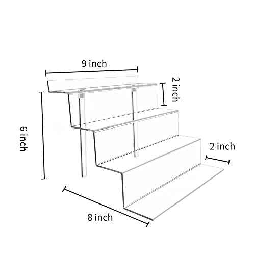 BYCY Display Stand 4 Tier Black Display Riser 2 Pack Displays Perfume Organizers Tiered for Decoration and Cupcakes Dessert Stand Makeup Stand Cabinet Countertops (9*6-clear)