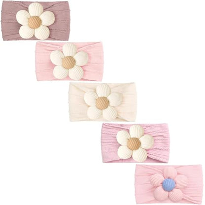 CÉLLOT 5 Pcs Baby Flower Headbands Baby Girls Nylon Headbands Soft Hairbands Hair Accessories for Newborn Infant Toddler Kids（Pink） - color: Pink