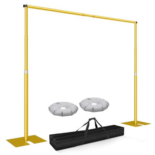 Pipe and Drape Backdrop Stand Kit 10x10ft, Heavy Duty Back Drop Adjustable Stand with Carry Bag, Metal Background Frame for Parties Wedding Birthday Decoration Photography Photo Booth Video - Gold - color: Gold, size: 10x10ft