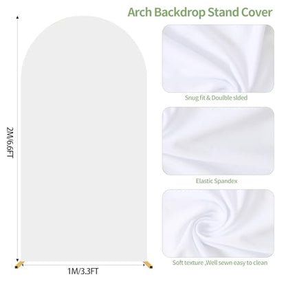 6.6FT Wedding Arch Cover Spandex Fitted Wedding Arch Stand Covers Round Top Chiara Arch Backdrop Cover for Birthday Party Ceremony Banquet Decoration White（Only Cover） - size: 6.6ft Cover