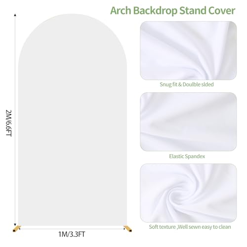 6.6FT Wedding Arch Cover Spandex Fitted Wedding Arch Stand Covers Round Top Chiara Arch Backdrop Cover for Birthday Party Ceremony Banquet Decoration White（Only Cover） - size: 6.6ft Cover