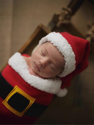 Christmas Newborn Baby Photo Shoot Props Outfits Crochet Clothes Santa Claus Red Hat Pants Photography Props - color: Big Red